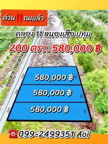 ที่ดิน 580000 ปทุมธานี หนองเสือ บึงกาสาม
